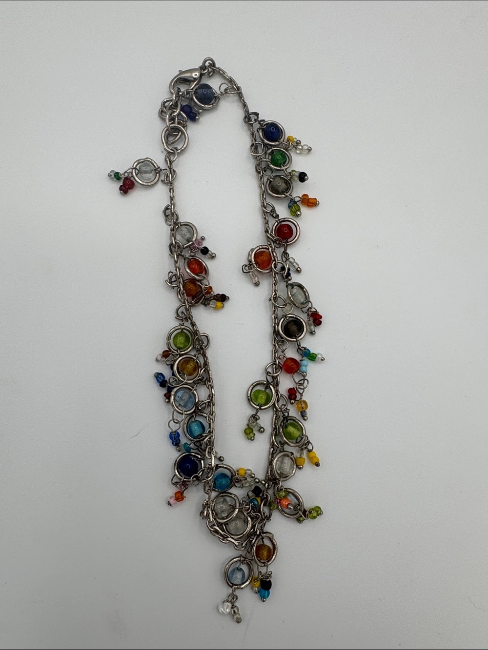 Multicolor Bead Charm Anklet - Silver Tone